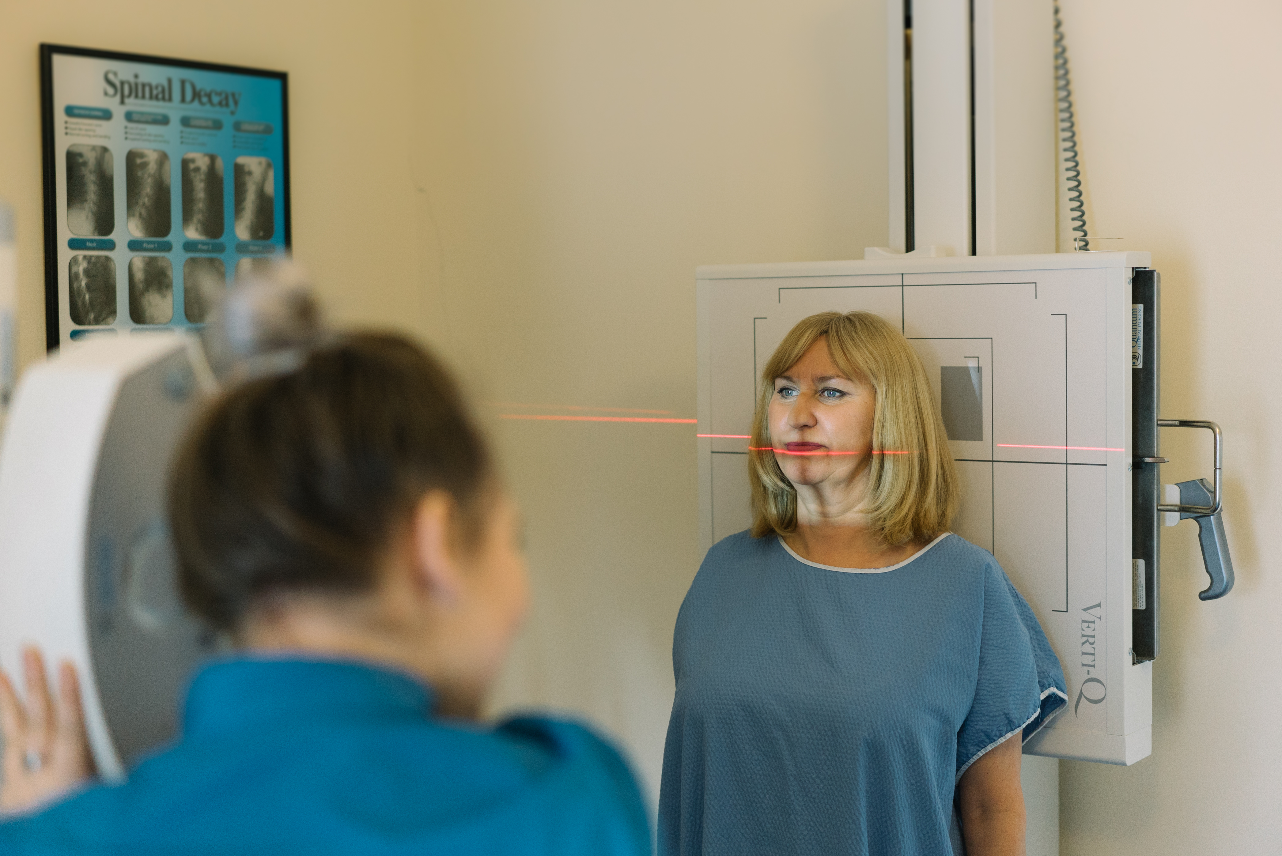 Image of Chiropractic patient with Neck pain in X-ray lab